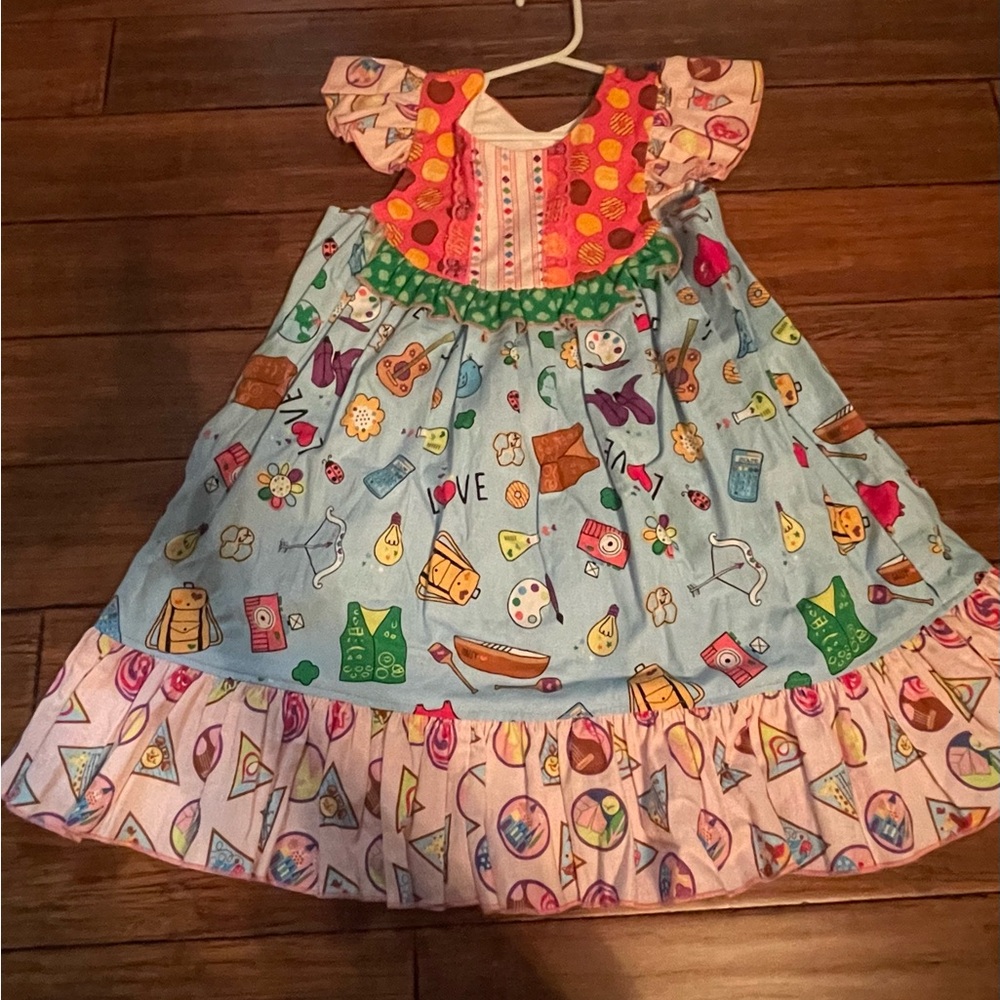 Olive Mae made in Houston Texas Colorful Kids Dress with Fun Patterns size 6
